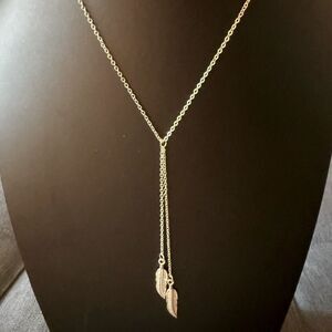 Bohemian Silver-tone Y Shape Necklace with 2 Leaves Hanging Pendant.